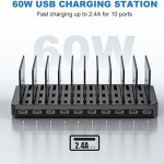 WeFly Charging Station for Multiple Devices, 10 Ports 60W Charging Dock with Adjustable Dividers, Multiple USB Charger Station Designed for Cellphone